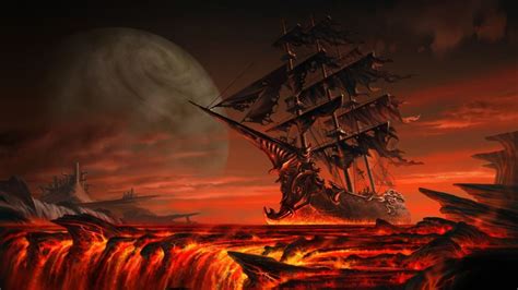 Fantasy Art Floating Ghost Ship Lava Sailing Ship Wallpaper 2969963