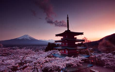 Download Wallpapers Japan Churei Tower Fujiyama Sunset Japanese