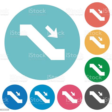 Escalator Down Sign Flat Round Icons Stock Illustration Download