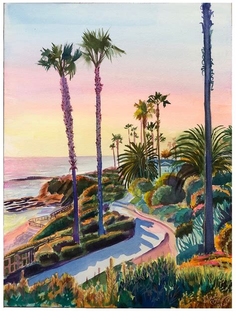 Laguna Beach At Sunset Original Watercolor Landscape Etsy