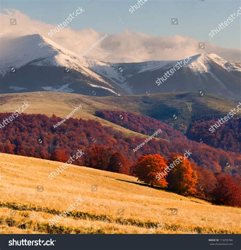 Colorful Autumn Landscape Carpathian Mountains Stock Photo