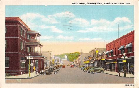 Black River Falls Wisconsin Street Scene Main St Looking West Antique