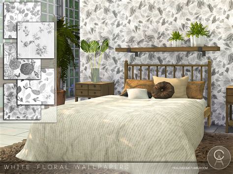 The Sims Resource White Floral Wallpapers