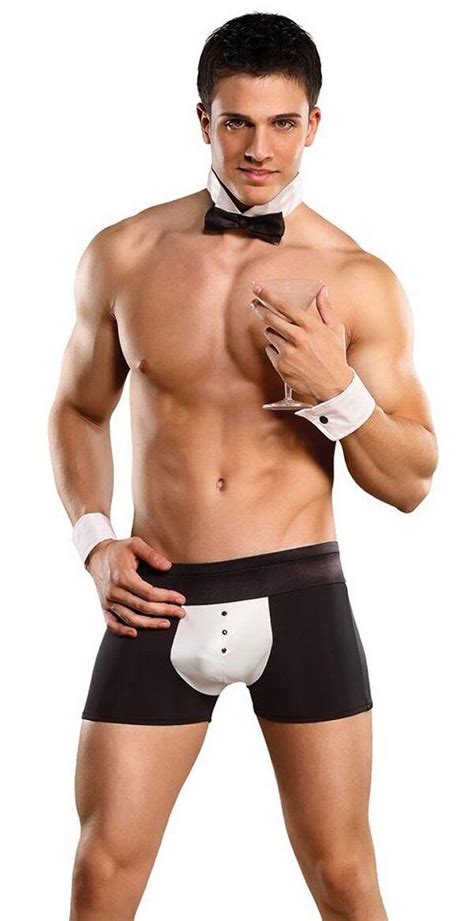 Male Power Butt Ler Tuxedo Costume Mens Sexy Brief Tie Cuffs Butler Stripper S M 845830051279 Ebay