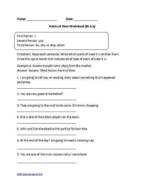 English Worksheets 6th Grade Common Core Aligned Worksheets Common