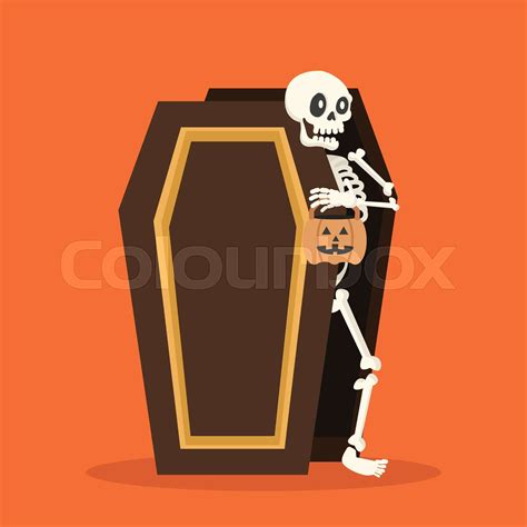 Halloween Skeleton Wake Up In Coffin Stock Vector Colourbox