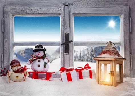 Snow Covered Wood Glass Windows Christmas Photo Photography Background