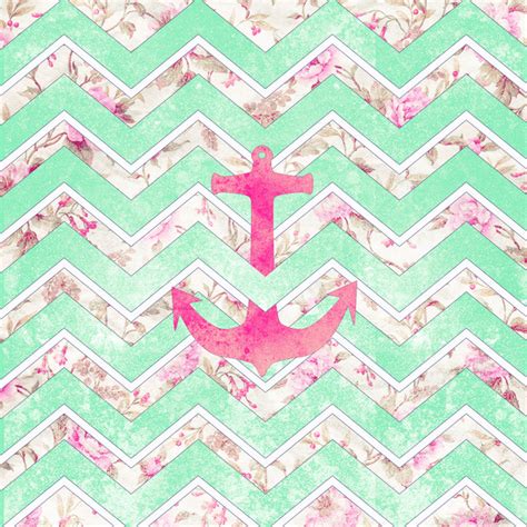 Free Download Pink Nautical Anchor Teal Floral Chevron Pattern Art