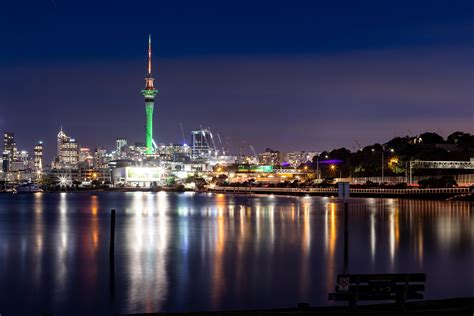 Auckland Sky Tower By Night Tower Sky Auckland