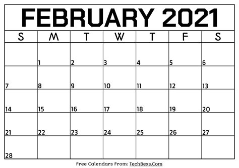 February 2021 Calendar Calendar Template Printable