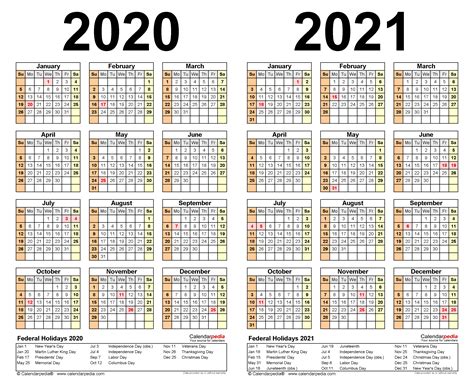 2020 2021 Two Year Calendar Free Printable Excel Templates