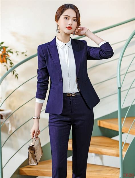 high quality fiber formal purple blazer women pant suits ladies work wear business sets office