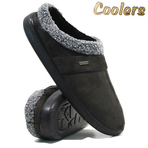 Mens Coolers Slippers Fleece Lined Casual Warm Slip On Mules Winter Fur