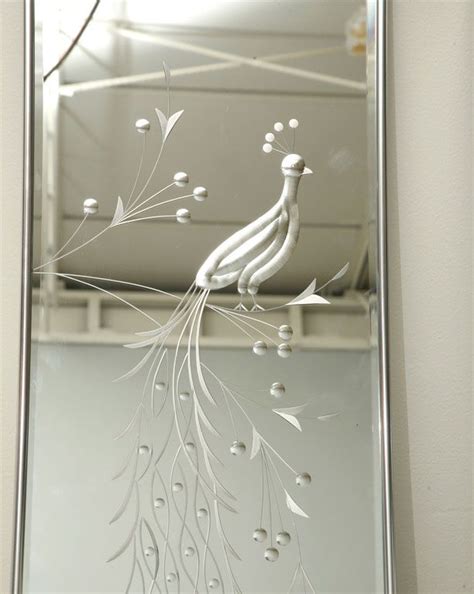 Pair Of 50s Peacock Etched Mirrors Etched Mirror Window Glass Design Mirror