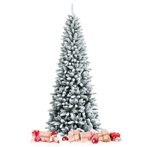 Topbuy 75ft Slim Snow Flocked Christmas Tre Hinged Pencil Tree W 1189