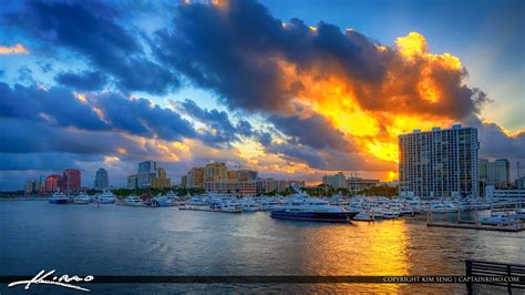 West Palm Beach Marina And Skyline At Sunset