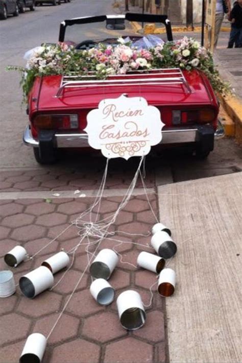 Wedding Car Cans Red Car Vintage Flowers Decoraciones De Coches De