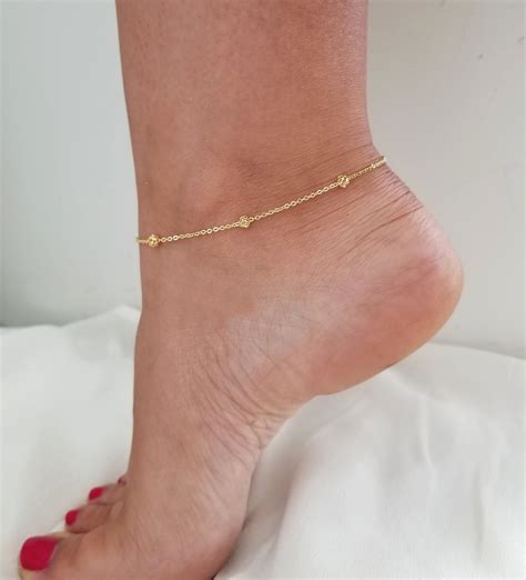 14k Gold Anklet Anklet With Chain Gold Anklet Gold Anklet Etsy