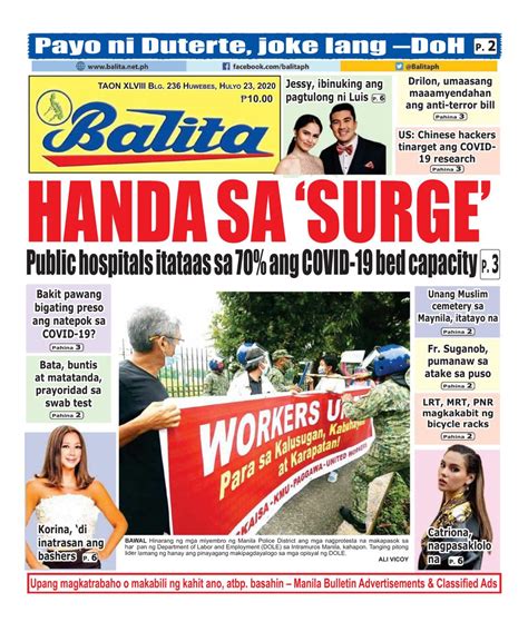 These tabloid newspapers are freestanding with custom designs. Balita Newspaper - Get your Digital Subscription