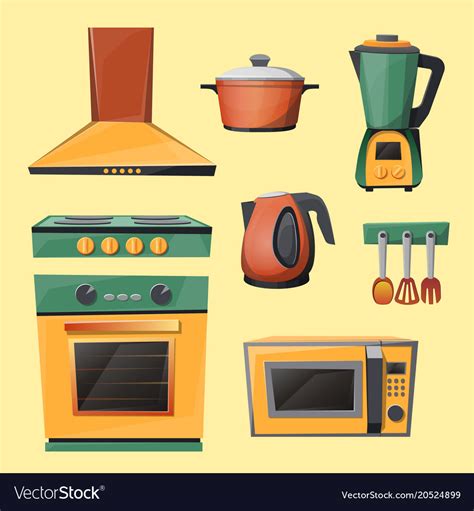 Cartoon Set Household Kitchen Appliances Vector Image