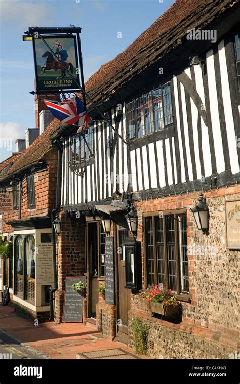 Historic Timbered The George Inn Alfriston East Sussex England Stock