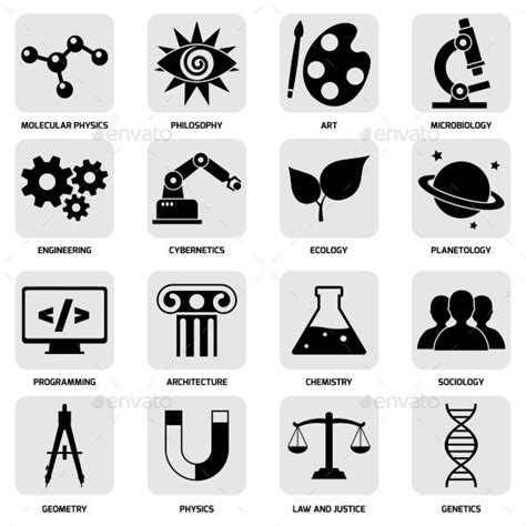 Science Icons By Macrovector Science Areas Icons White Set With