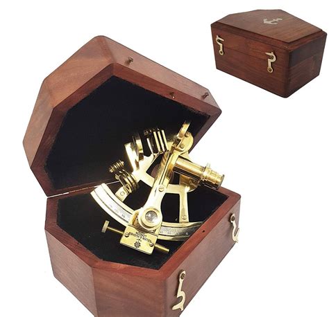 brass nautical vintage sextant replica in wooden box 4 inches नौटिकल सेक्स्टेंट meenakshi