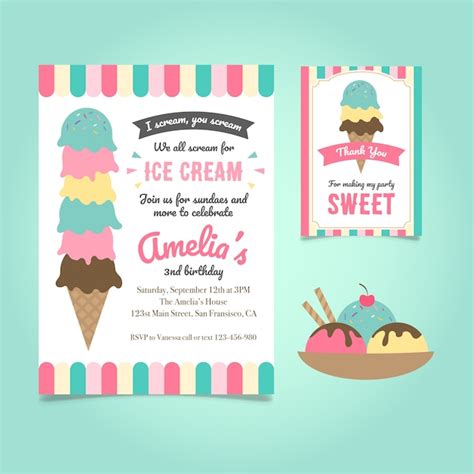 Paper Ice Cream Birthday Invitation Ice Cream Party One Sweet Year
