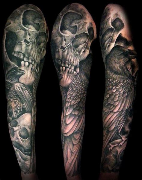Skull And Raven Sleeve Martin Moore Skull Sleeve Tattoos Sleeve