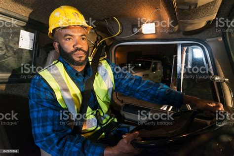 African American Truck Driver Wearing Hardhat Stock Photo Download