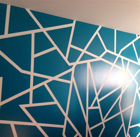 Geometric Wall Paint Design Color Glidden 10731 Ocean Teal Blue