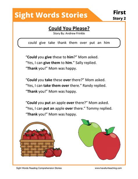 Could You Please First Sight Words Reading Comprehension Worksheet