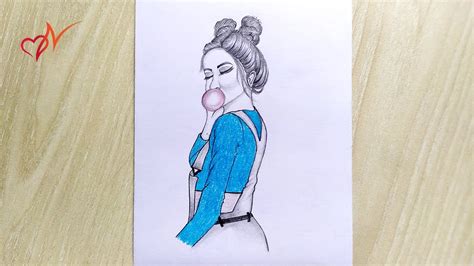 How To Draw A Girl Blowing Bubble Gum Step By Step Drawing For
