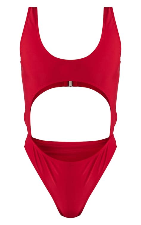 Red High Leg Cut Out Swimsuit Swimwear Prettylittlething Ire