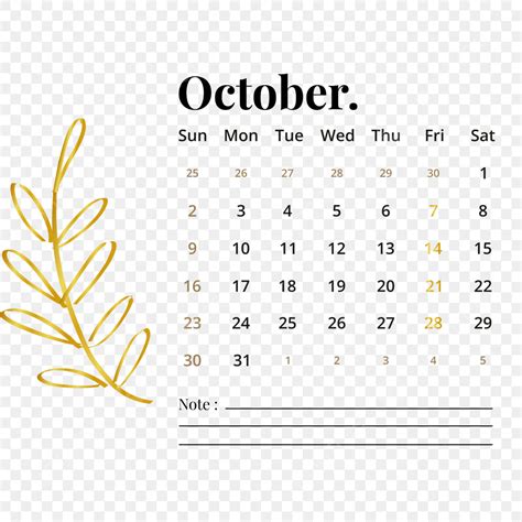 October Calendar Vector Hd Images Elegant And Minimalist October 2022