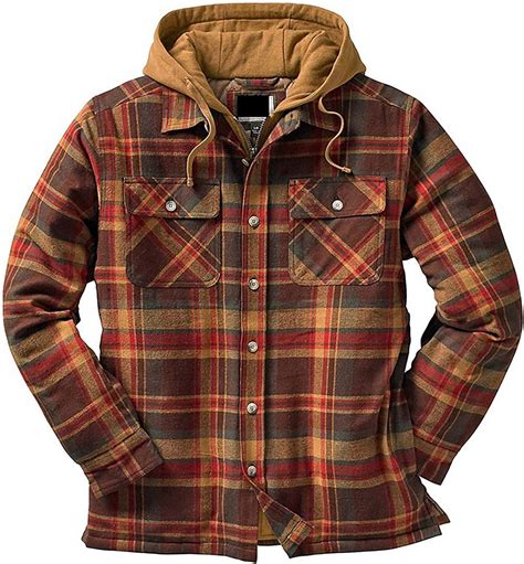 Mens Warm Drawstring Hooded Quilted Lined Flannel Shirt Jacket Long