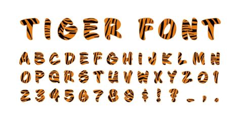 Fuente de piel de tigre alfabeto de animales salvajes letras y números