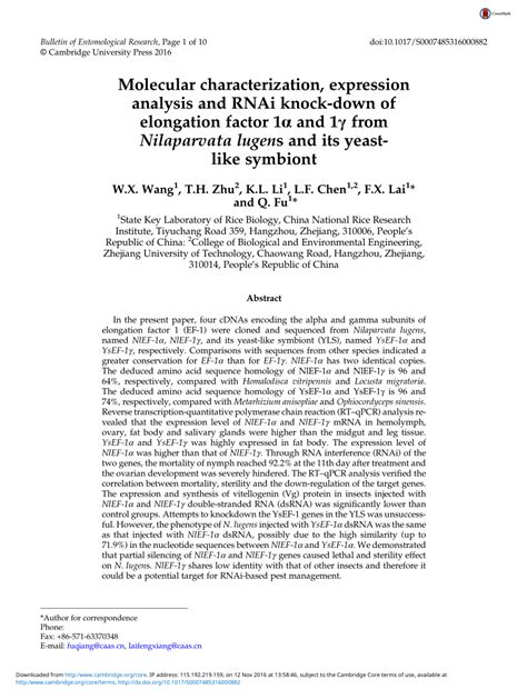 pdf molecular characterization expression analysis and rnai knock down of elongation factor