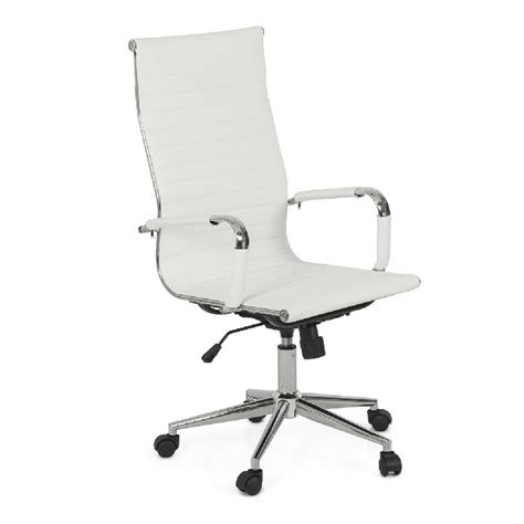 Ofika office chair ergonomic desk chair, adjustable task chair for lumbar back support, mesh mid back computer chair with rolling swivel and armrest, modern executive home office desk chairs (white). Modern High-Back White Ribbed Upholstered PU Leather ...