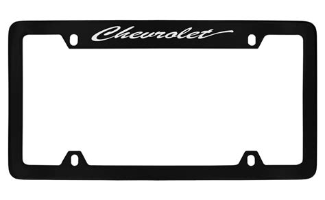 Chevrolet Script Top Engraved Black Coated Zinc License Plate Frame