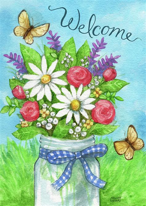 Spring Mason Jar Flowers Welcome Painting By Melinda Hipsher Fine Art