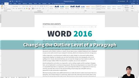 Changing The Outline Level In Word 2016 Ontracktv Video Youtube