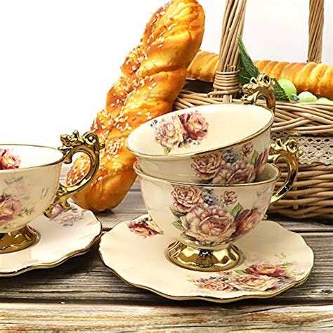 Fanquare 15 Pieces British Porcelain Tea Set Floral Vintage China Coffee Set Wedding Tea