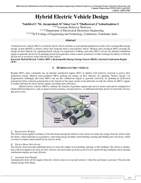Pdf Hybrid Electric Vehicle Design Grd Journals
