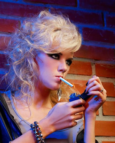 Beautiful Blonde Girl Smoking Stock Image Image Of Lady Light 16556393