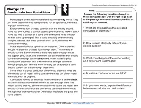 Cross Curricular Reading Comprehension Worksheets D