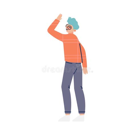 Puzzled Man Character With Raised Hand Asking Question Vector
