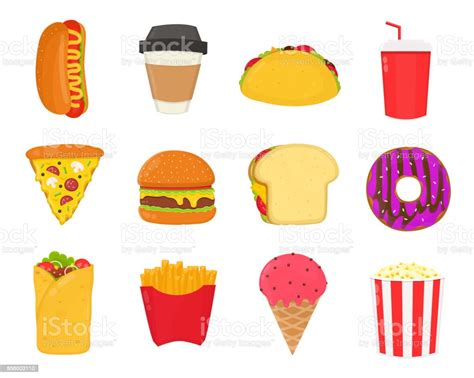 Fast Food Snacks Satz Pommes Frites Hotdog Stock Vektor Art Und Mehr
