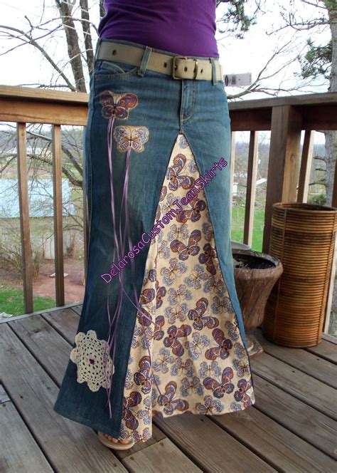 Butterfly Beauty Hippie Long Jean Skirt By Customjeanskirts Denim