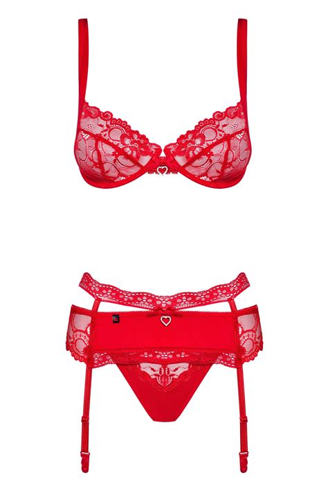 Red Lace Underwire Bra And Garter Belt Set Lingerie Seduction